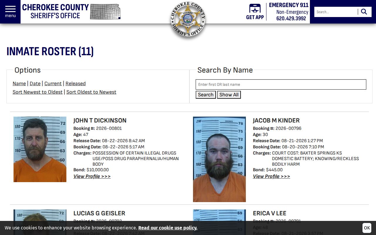 Cherokee County 48-hour released booking records