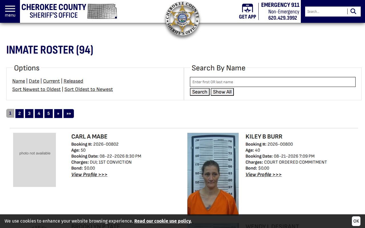 Cherokee County current inmate booking record search
