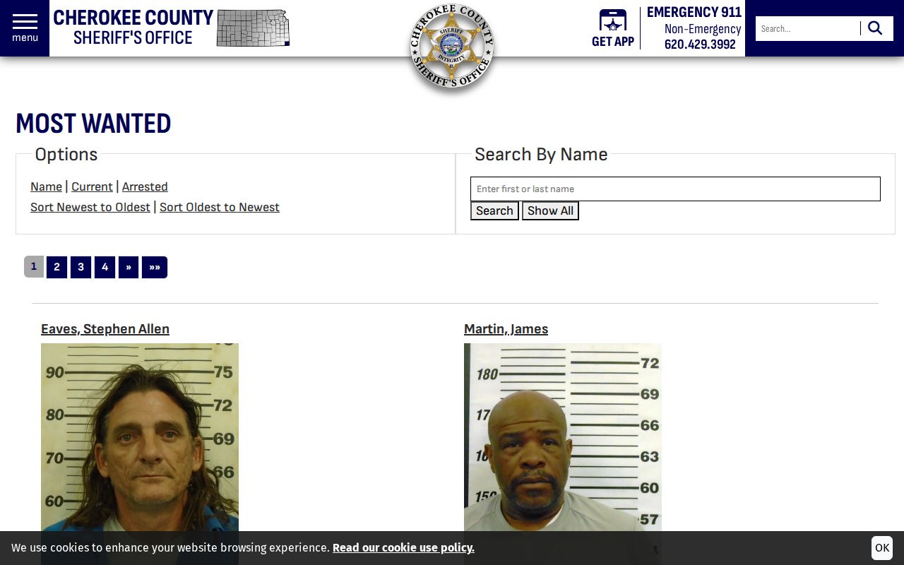 Cherokee County Most Wanted felony warrant search