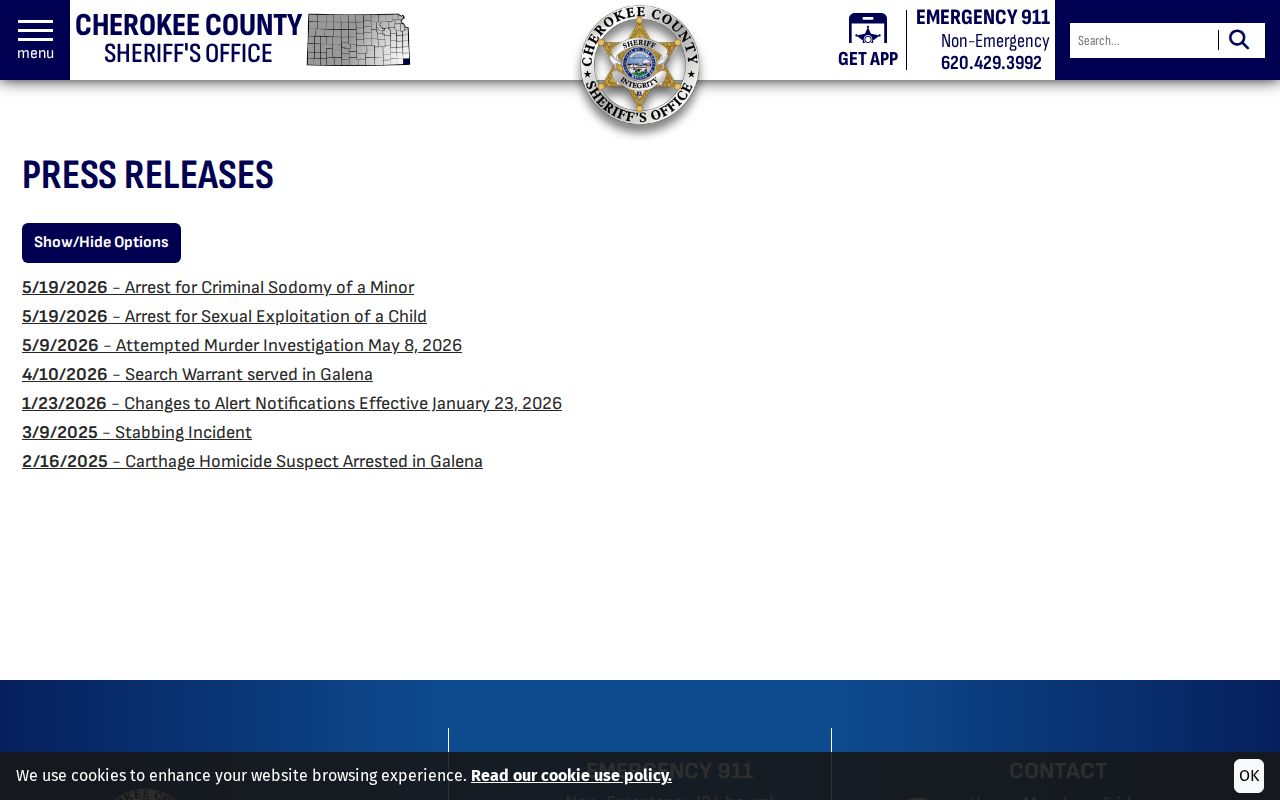 Cherokee County official crime news and press release archive