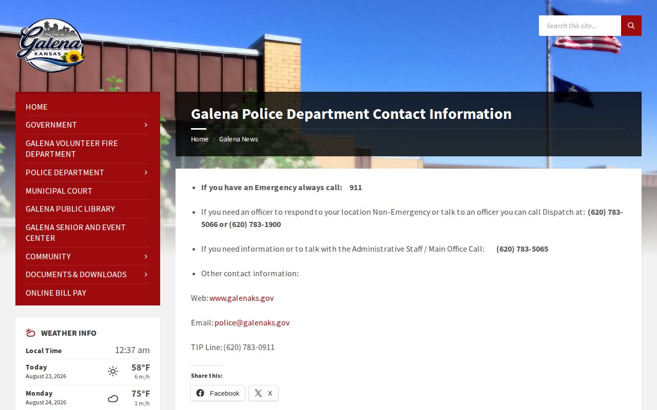 Official Galena Police Department contact and records page